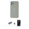 MARSİLYAN™- iPhone 12 Pro Kılıf Ahenk Çizgi Serisi - Siyah 3D Antistatik Hayalet Cam Ekran Koruyucu + Renkli Kamera Lens Koruma Cam - YL