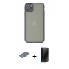 MARSİLYAN™- iPhone 12 Pro Kılıf Ahenk Çizgi Serisi - Siyah 3D Antistatik Hayalet Cam Ekran Koruyucu + Renkli Kamera Lens Koruma Cam - YL