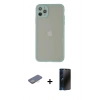MARSİLYAN™- iPhone 12 Pro Kılıf Ahenk Çizgi Serisi - Siyah 3D Antistatik Hayalet Cam Ekran Koruyucu + Renkli Kamera Lens Koruma Cam - SI