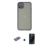 MARSİLYAN™- iPhone 12 Pro Kılıf Ahenk Çizgi Serisi - Siyah 3D Antistatik Hayalet Cam Ekran Koruyucu + Renkli Kamera Lens Koruma Cam - SI
