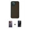 MARSİLYAN™- iPhone 12 Pro Kılıf Ahenk Çizgi Serisi - Siyah 3D Antistatik Hayalet Cam Ekran Koruyucu + Neon Fosforlu Kamera Lens - SI