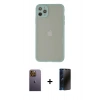 MARSİLYAN™- iPhone 12 Pro Kılıf Ahenk Çizgi Serisi - Siyah 3D Antistatik Hayalet Cam Ekran Koruyucu + Neon Fosforlu Kamera Lens - SI