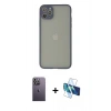 MARSİLYAN™- iPhone 12 Pro Kılıf Ahenk Çizgi Serisi - Siyah 3D Antistatik Seramik Nano Ekran Koruyucu + Neon Fosforlu Kamera Lens - BZ