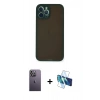 MARSİLYAN™- iPhone 12 Pro Kılıf Ahenk Çizgi Serisi - Siyah 3D Antistatik Seramik Nano Ekran Koruyucu + Neon Fosforlu Kamera Lens - BZ