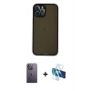 MARSİLYAN™- iPhone 12 Pro Kılıf Ahenk Çizgi Serisi - Siyah 3D Antistatik Seramik Nano Ekran Koruyucu + Neon Fosforlu Kamera Lens - BZ