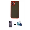MARSİLYAN™- iPhone 12 Pro Kılıf Ahenk Çizgi Serisi - Siyah 3D Antistatik Seramik Nano Ekran Koruyucu + Neon Fosforlu Kamera Lens - BZ