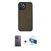 MARSİLYAN™- iPhone 12 Pro Kılıf Ahenk Çizgi Serisi - Siyah 3D Antistatik Seramik Nano Ekran Koruyucu + Neon Fosforlu Kamera Lens - BZ