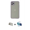 MARSİLYAN™- iPhone 12 Pro Kılıf Ahenk Çizgi Serisi - Siyah 3D Antistatik Seramik Nano Ekran Koruyucu + Gold Rainbow Kamera Lens Koruma Cam