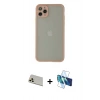 MARSİLYAN™- iPhone 12 Pro Kılıf Ahenk Çizgi Serisi - Siyah 3D Antistatik Seramik Nano Ekran Koruyucu + Gold Rainbow Kamera Lens Koruma Cam