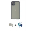 MARSİLYAN™- iPhone 12 Pro Kılıf Ahenk Çizgi Serisi - Siyah 3D Antistatik Seramik Nano Ekran Koruyucu + Gold Rainbow Kamera Lens Koruma Cam