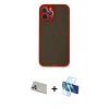 MARSİLYAN™- iPhone 12 Pro Kılıf Ahenk Çizgi Serisi - Siyah 3D Antistatik Seramik Nano Ekran Koruyucu + Gold Rainbow Kamera Lens Koruma Cam