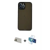 MARSİLYAN™- iPhone 12 Pro Kılıf Ahenk Çizgi Serisi - Siyah 3D Antistatik Seramik Nano Ekran Koruyucu + Gold Rainbow Kamera Lens Koruma Cam