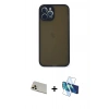 MARSİLYAN™- iPhone 12 Pro Kılıf Ahenk Çizgi Serisi - Siyah 3D Antistatik Seramik Nano Ekran Koruyucu + Gold Rainbow Kamera Lens Koruma Cam