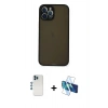 MARSİLYAN™- iPhone 12 Pro Kılıf Ahenk Çizgi Serisi - Siyah 3D Antistatik Seramik Nano Ekran Koruyucu + Mavi Shine Kamera Lens