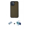 MARSİLYAN™- iPhone 12 Pro Kılıf Ahenk Çizgi Serisi - Siyah 3D Antistatik Seramik Nano Ekran Koruyucu + Shine Kamera Lens Koruma Cam - MI