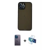 MARSİLYAN™- iPhone 12 Pro Kılıf Ahenk Çizgi Serisi - Siyah 3D Antistatik Seramik Nano Ekran Koruyucu + Mavi Neon Fosforlu Kamera Lens