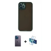 MARSİLYAN™- iPhone 12 Pro Kılıf Ahenk Çizgi Serisi - Siyah 3D Antistatik Seramik Nano Ekran Koruyucu + Mavi Neon Fosforlu Kamera Lens