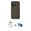 MARSİLYAN™- iPhone 12 Pro Kılıf Ahenk Çizgi Serisi - Siyah 3D Antistatik Seramik Nano Ekran Koruyucu + Mavi Shine Kamera Lens