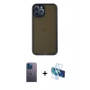 MARSİLYAN™- iPhone 12 Pro Kılıf Ahenk Çizgi Serisi - Siyah 3D Antistatik Seramik Nano Ekran Koruyucu + Mavi Neon Fosforlu Kamera Lens