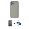 MARSİLYAN™- iPhone 12 Pro Kılıf Ahenk Çizgi Serisi - Siyah 3D Antistatik Seramik Nano Ekran Koruyucu + Neon Fosforlu Kamera Lens - BZ