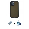 MARSİLYAN™- iPhone 12 Pro Kılıf Ahenk Çizgi Serisi - Siyah 3D Antistatik Seramik Nano Ekran Koruyucu + Shine Kamera Lens Koruma Cam - GS