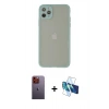 MARSİLYAN™- iPhone 12 Pro Kılıf Ahenk Çizgi Serisi - Siyah 3D Antistatik Seramik Nano Ekran Koruyucu + Turuncu Neon Fosforlu Kamera Lens