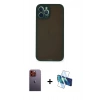 MARSİLYAN™- iPhone 12 Pro Kılıf Ahenk Çizgi Serisi - Siyah 3D Antistatik Seramik Nano Ekran Koruyucu + Turuncu Neon Fosforlu Kamera Lens