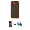MARSİLYAN™- iPhone 12 Pro Kılıf Ahenk Çizgi Serisi - Siyah 3D Antistatik Seramik Nano Ekran Koruyucu + Turuncu Neon Fosforlu Kamera Lens
