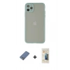 MARSİLYAN™- iPhone 12 Pro Kılıf Ahenk Çizgi Serisi - Siyah 6D Mat Seramik Hayalet Nano Ekran Koruyucu + Açık Yeşil Metal Kamera Lens Koruma Cam