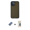 MARSİLYAN™- iPhone 12 Pro Kılıf Ahenk Çizgi Serisi - Siyah 6D Mat Seramik Hayalet Nano Ekran Koruyucu + Açık Yeşil Metal Kamera Lens Koruma Cam
