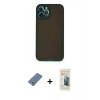 MARSİLYAN™- iPhone 12 Pro Kılıf Ahenk Çizgi Serisi - Siyah 6D Mat Seramik Hayalet Nano Ekran Koruyucu + Açık Yeşil Metal Kamera Lens Koruma Cam