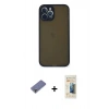MARSİLYAN™- iPhone 12 Pro Kılıf Ahenk Çizgi Serisi - Siyah 6D Mat Seramik Hayalet Nano Ekran Koruyucu + Metal Kamera Lens Koruma Cam - GD