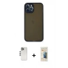 MARSİLYAN™- iPhone 12 Pro Kılıf Ahenk Çizgi Serisi - Siyah 6D Mat Seramik Hayalet Nano Ekran Koruyucu + Shine Kamera Lens - GS