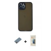 MARSİLYAN™- iPhone 12 Pro Kılıf Ahenk Çizgi Serisi - Siyah 6D Mat Seramik Hayalet Nano Ekran Koruyucu + Metal Kamera Lens Koruma Cam - MR