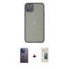 MARSİLYAN™- iPhone 12 Pro Kılıf Ahenk Çizgi Serisi - Siyah 6D Mat Seramik Hayalet Nano Ekran Koruyucu + Neon Fosforlu Kamera Lens - MI