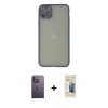 MARSİLYAN™- iPhone 12 Pro Kılıf Ahenk Çizgi Serisi - Siyah 6D Mat Seramik Hayalet Nano Ekran Koruyucu + Neon Fosforlu Kamera Lens - BZ