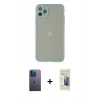 MARSİLYAN™- iPhone 12 Pro Kılıf Ahenk Çizgi Serisi - Siyah 6D Mat Seramik Hayalet Nano Ekran Koruyucu + Neon Fosforlu Kamera Lens - MI