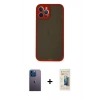 MARSİLYAN™- iPhone 12 Pro Kılıf Ahenk Çizgi Serisi - Siyah 6D Mat Seramik Hayalet Nano Ekran Koruyucu + Neon Fosforlu Kamera Lens - MI