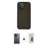 MARSİLYAN™- iPhone 12 Pro Kılıf Ahenk Çizgi Serisi - Siyah 6D Mat Seramik Hayalet Nano Ekran Koruyucu + Neon Fosforlu Kamera Lens - MI