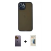 MARSİLYAN™- iPhone 12 Pro Kılıf Ahenk Çizgi Serisi - Siyah 6D Mat Seramik Hayalet Nano Ekran Koruyucu + Neon Fosforlu Kamera Lens - SI