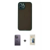 MARSİLYAN™- iPhone 12 Pro Kılıf Ahenk Çizgi Serisi - Siyah 6D Mat Seramik Hayalet Nano Ekran Koruyucu + Neon Fosforlu Kamera Lens - BZ