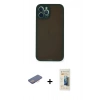 MARSİLYAN™- iPhone 12 Pro Kılıf Ahenk Çizgi Serisi - Siyah 6D Mat Seramik Hayalet Nano Ekran Koruyucu + Renkli Kamera Lens Koruma Cam - PE