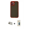 MARSİLYAN™- iPhone 12 Pro Kılıf Ahenk Çizgi Serisi - Siyah 6D Mat Seramik Hayalet Nano Ekran Koruyucu + Rainbow Kamera Lens Koruma Cam - GD