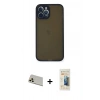 MARSİLYAN™- iPhone 12 Pro Kılıf Ahenk Çizgi Serisi - Siyah 6D Mat Seramik Hayalet Nano Ekran Koruyucu + Rainbow Kamera Lens Koruma Cam - GD