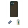 MARSİLYAN™- iPhone 12 Pro Kılıf Ahenk Çizgi Serisi - Siyah Polymer Nano Ekran Koruyucu + Metal Kamera Lens Koruma Cam - AKYL