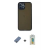 MARSİLYAN™- iPhone 12 Pro Kılıf Ahenk Çizgi Serisi - Siyah Polymer Nano Ekran Koruyucu + Metal Kamera Lens Koruma Cam - AKYL