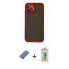 MARSİLYAN™- iPhone 12 Pro Kılıf Ahenk Çizgi Serisi - Siyah Polymer Nano Ekran Koruyucu + Metal Kamera Lens Koruma Cam - AKYL
