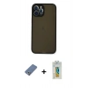 MARSİLYAN™- iPhone 12 Pro Kılıf Ahenk Çizgi Serisi - Siyah Polymer Nano Ekran Koruyucu + Metal Kamera Lens Koruma Cam - AKYL