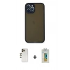 MARSİLYAN™- iPhone 12 Pro Kılıf Ahenk Çizgi Serisi - Siyah Polymer Nano Ekran Koruyucu + Shine Kamera Lens - GD