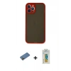 MARSİLYAN™- iPhone 12 Pro Kılıf Ahenk Çizgi Serisi - Siyah Polymer Nano Ekran Koruyucu + Shine Kamera Lens Koruma Cam - GD